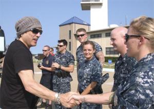 Paul Stanley of KISS talks to troops in Virginia Beach, Va., in 2010. Photo courtesy of the Navy