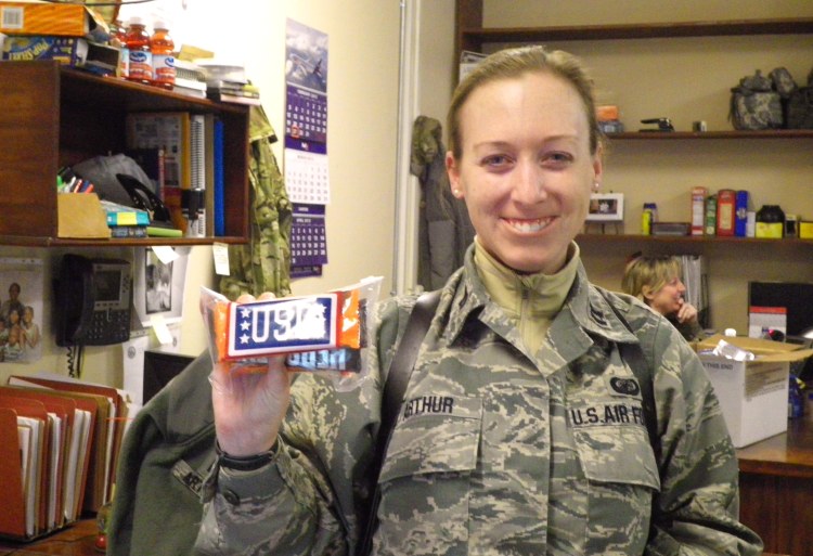Emily Arthur received a birthday surprise courtesy of USO Bagram thanks to her enterprising mother. 