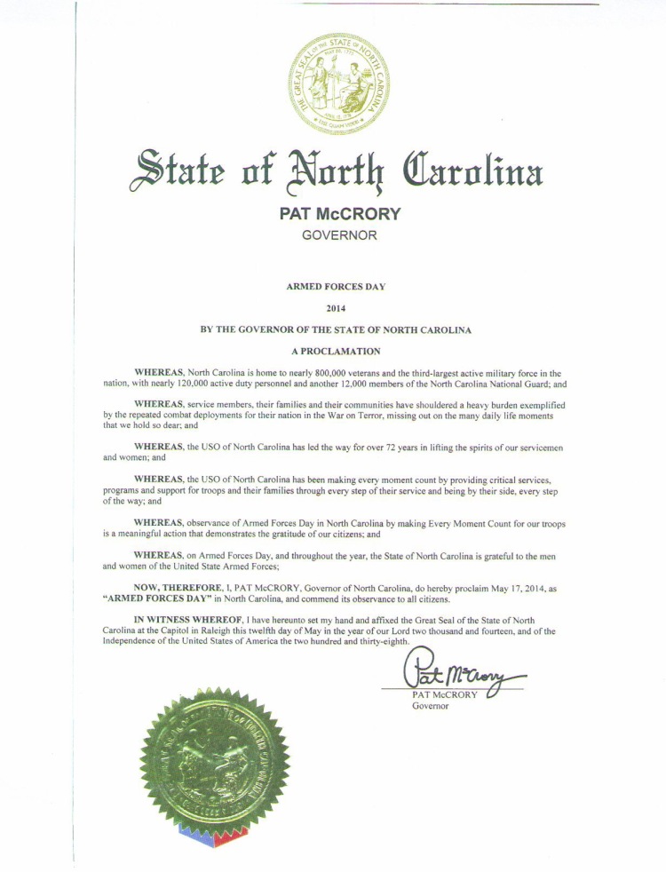 N.C. Proclamation Armed Forces Day